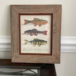 Vintage  Fishing Lure Art Print in 14”x12”Natural Light Wood Frame.